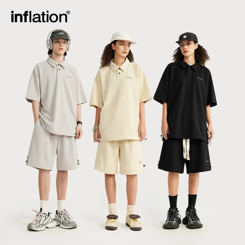 Polo E Pantaloncini Unisex Estivi Inflation Set Tuta Oversize Con Ricamo Streetwear