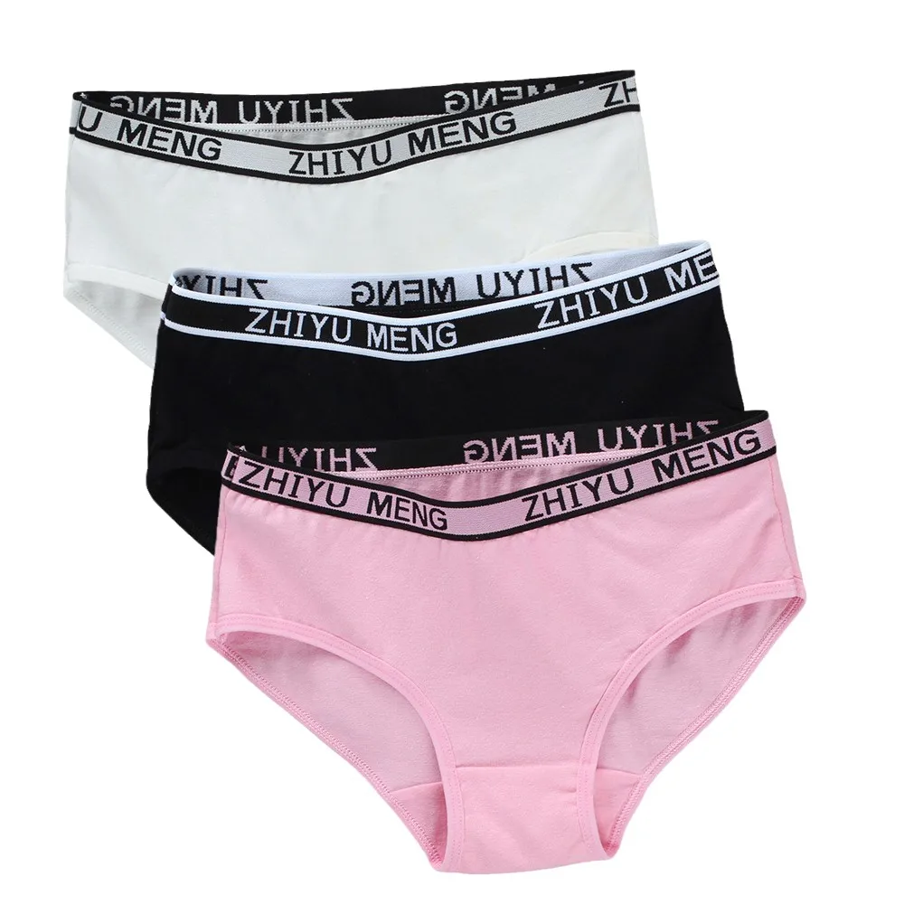 3PCS Teenage Girls Panties 8-16Y Young Children's Cotton Letters