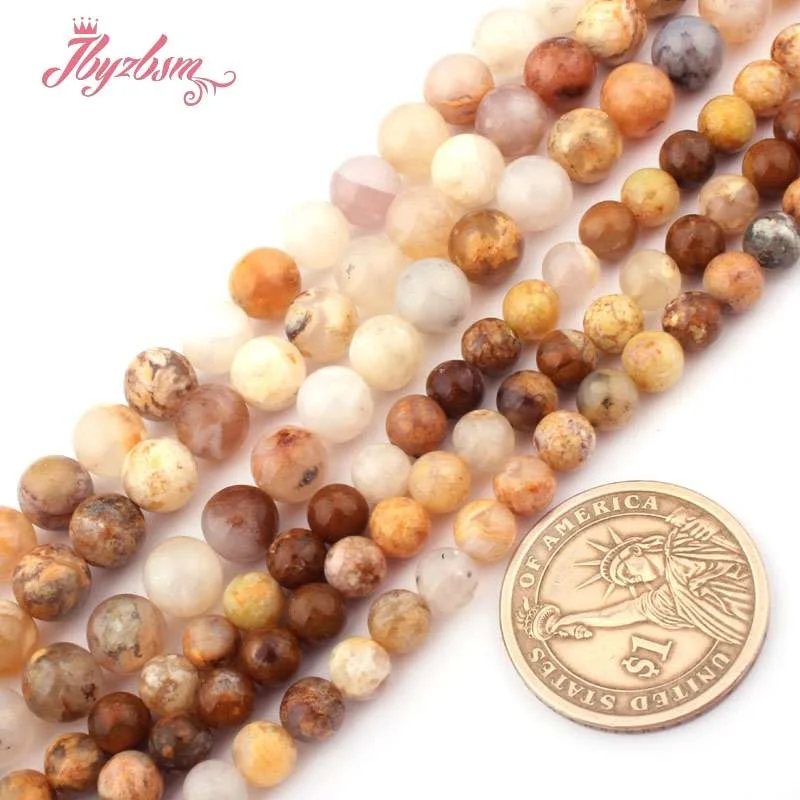 6,8mm Round Bead Ball Yellow Gold Wire Agates Natural Stone Beads For DIY Necklace Bracelets Jewelry Making 15