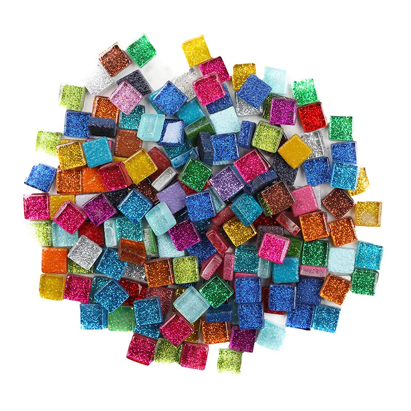 50PCS Diy Mix Color Glitter Glass Mosaic Stones Mosaic Tiles Glass Pebbles Crafts Material Puzzle For Diy Mosaic Making 10*10mm