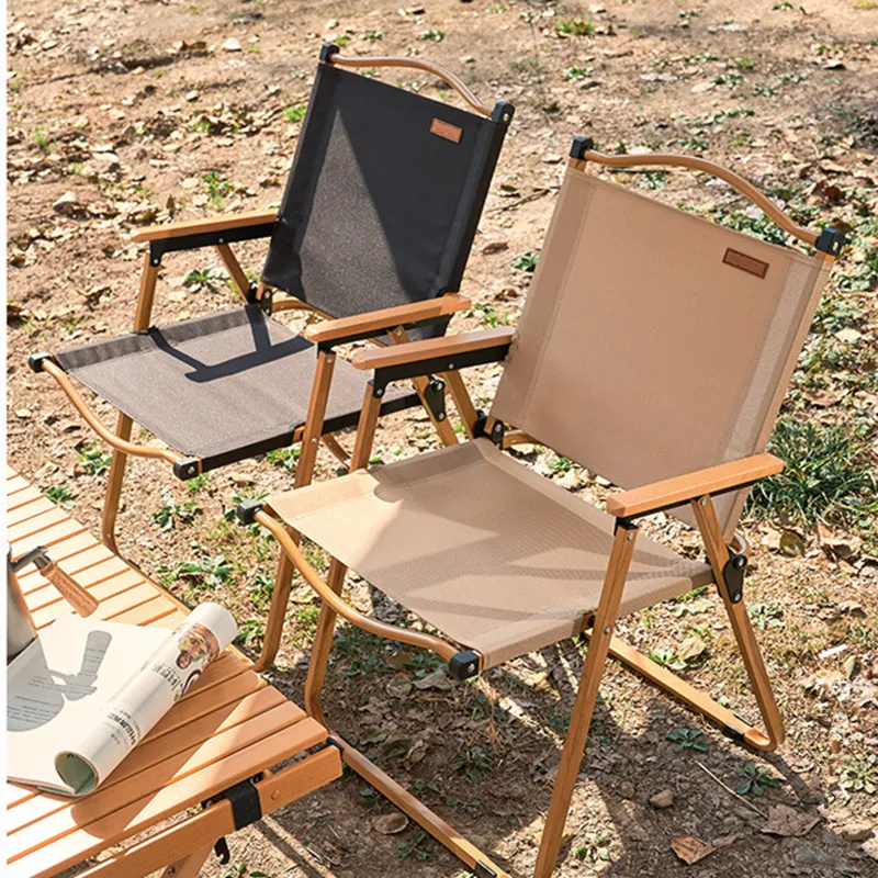 Poltrona da esterno Sedie pieghevoli portatili con baldacchino pieghevole Corrimano in legno Staffa da picnic Sedia sedie portatili per persona singola - immagine 2