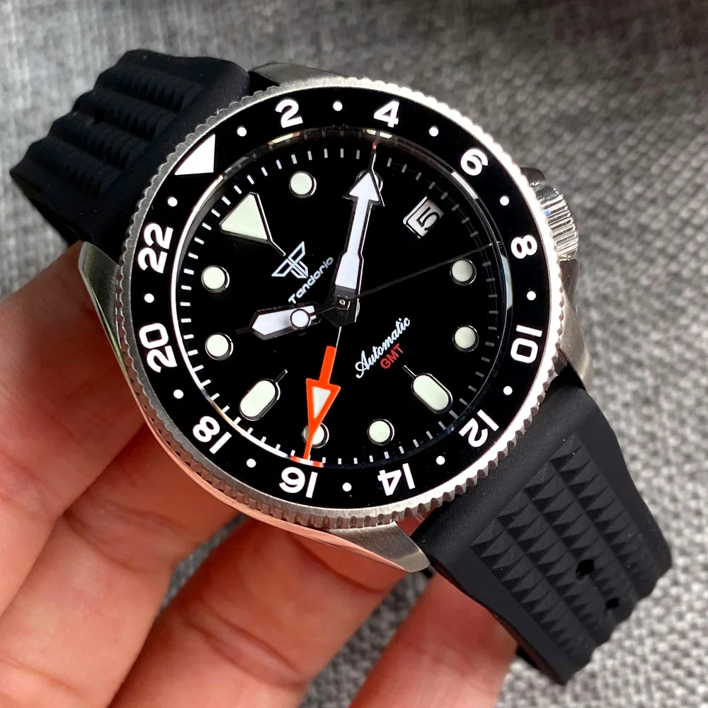 男性用自動時計,37mm,オレンジダイヤル,24時間,20時間,耐水性,クラウン 