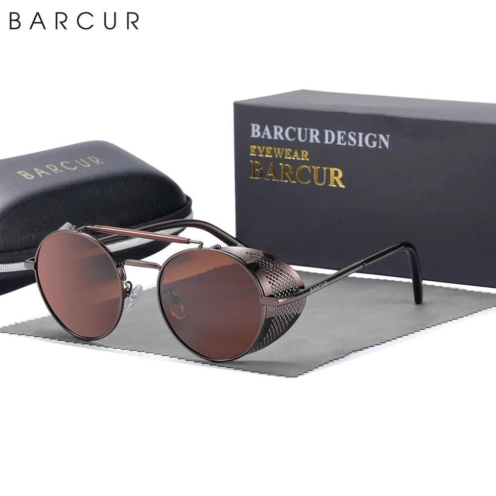 Barcur polarisierte steampunk runde sonnenbrille herren retro sonnenbrille für frauen vintage stil – Detail 11