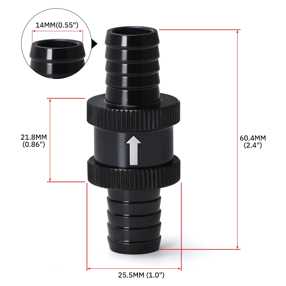 LIZHI RACING-9/16" 14mm Non Return One Way Fuel Check Valve Aluminum Alloy Petrol Diesel LZ-FCV14