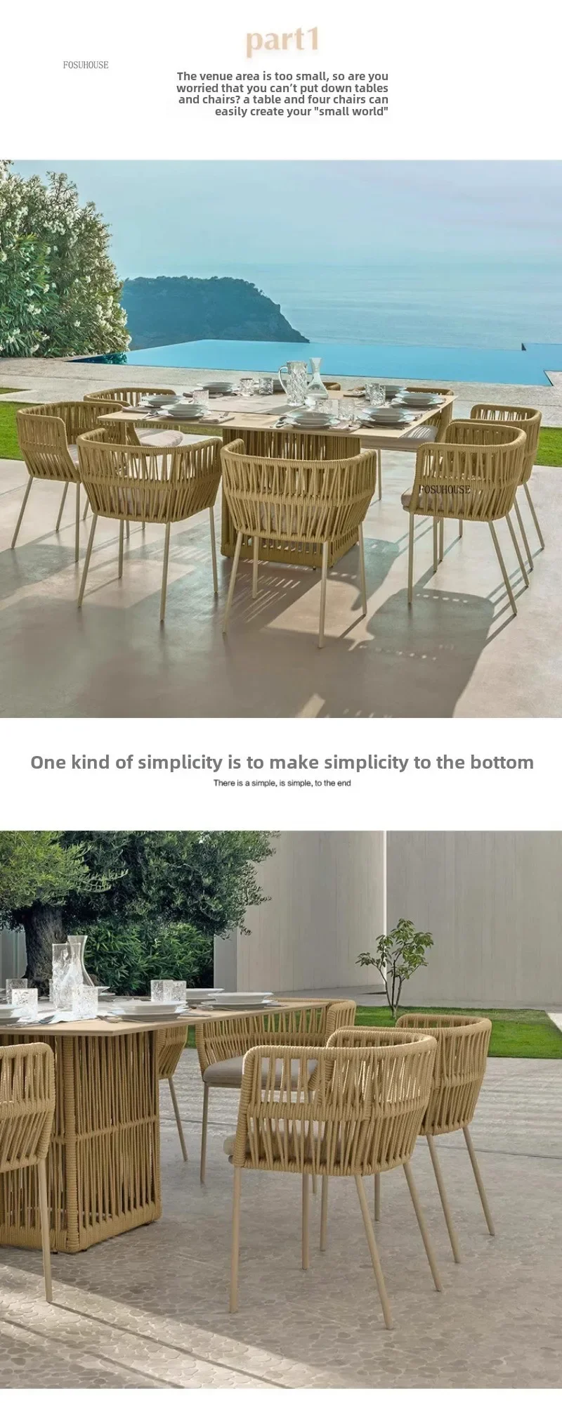 Nordic Garden Furniture Sets Modern Outdoor Rope Table and Chair Set Courtyard Terrace Villa Waterproof Sunscreen Chair b