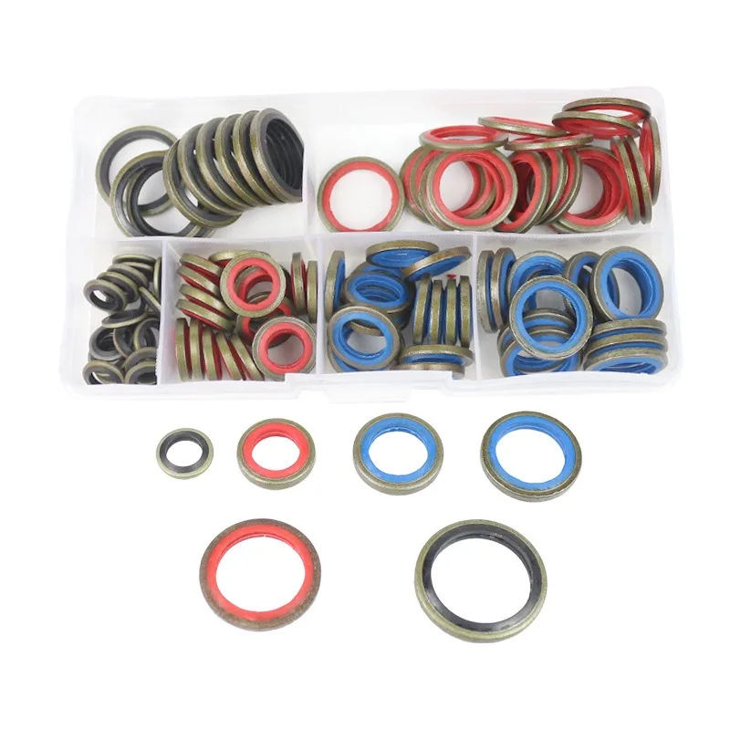 

100PCS High Press Hydralic Rubber Oil Pip Bonded Washer NBR Metal Seal Ring Drain Plug Gasket Fit Combined Sealing Ring Set