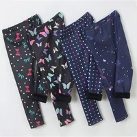 2-12T Winter Warm Baby Girls Leggings Plus Velvet Thicken Pants Stretchy Kids Leggings Printing Flower Children Trousers Age 4