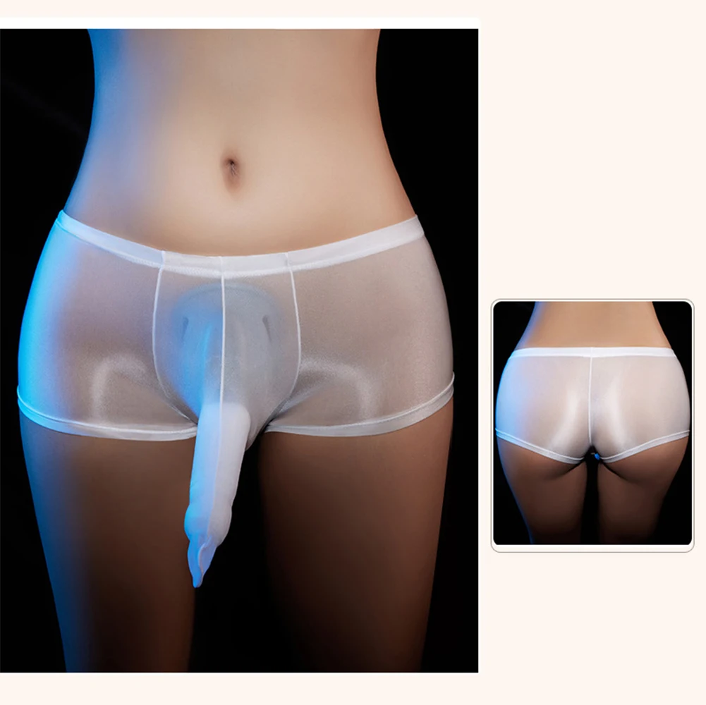 

Sexy Underwear Men Gay Boxer Elephant Nose Men's Cock Stockings Panties Transparent Oil Bright Tight-fitting Trunk Shorts A50