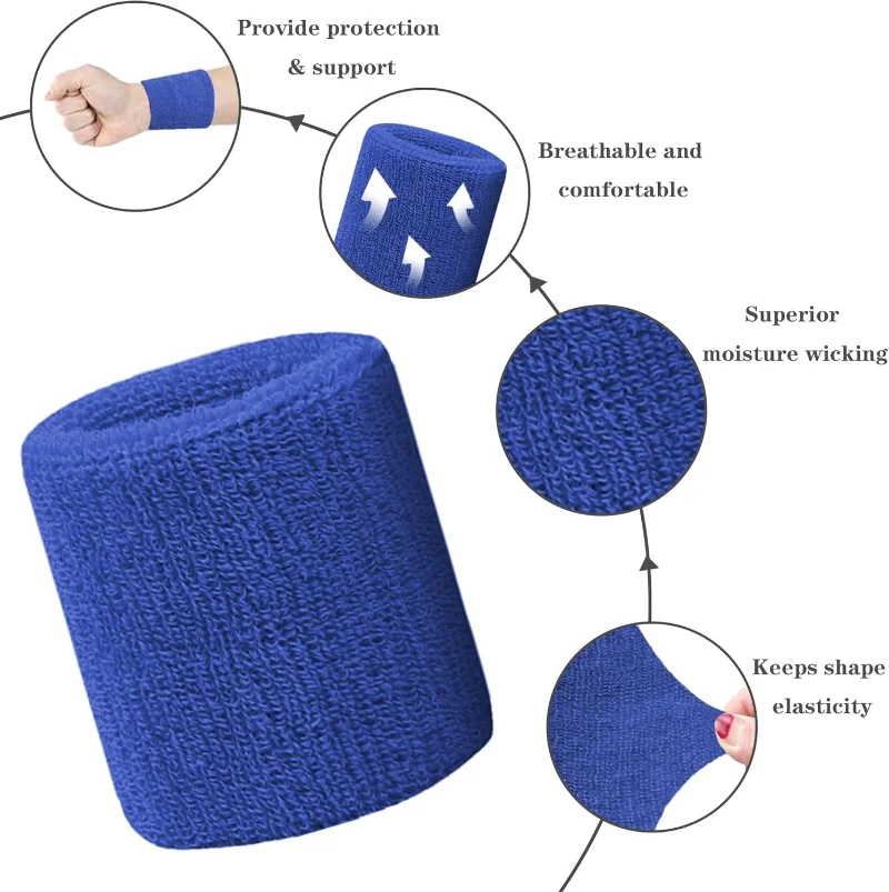 New Hot 1Pairs 2Pcs Set Breathable Cotton Wrist Sweatbands Sweat Absorbent Wristbands for Tennis Football Basketball Running Gym view 3