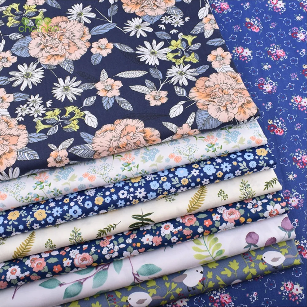 Chainho,Printed Twill Weave Cotton Fabric, DIY Sewing Quilting Material,Patchwork Cloth,Floral Series,2 Sizes,15C104