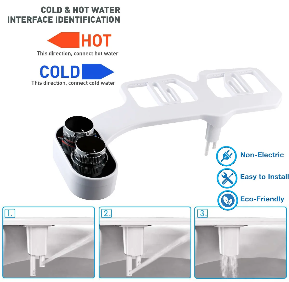 Description Picture 6 of itemWater Adjustable Bidet Toilet Seat Attachment Non-Electric Smart Bidet Attachment Self Cleaning Double Nozzle Hot and Cold Body