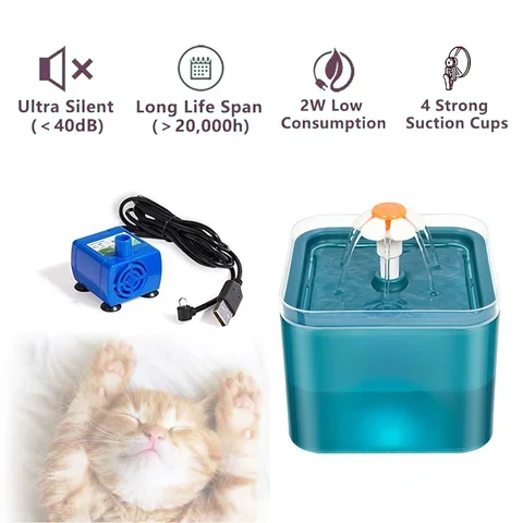 

Cat Water Fountain USB Automatic With Infrared Motion Sensor LED Light Power Adapter Pet Feeder Bowl Drinking Dispenser