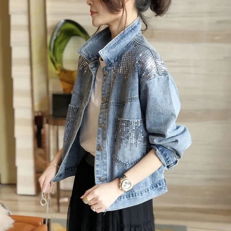 

Jacket Women Spring Short Coat Loose Denim Jacket Splice Autumn Female Jeans Outwear Autumn Bomber Jackets