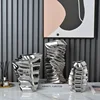 European Simple Luxury Abstract Simple Modern Gold and Silver Electroplated Ceramic Vase, Flower Set, TV Cabinet Decoration 2