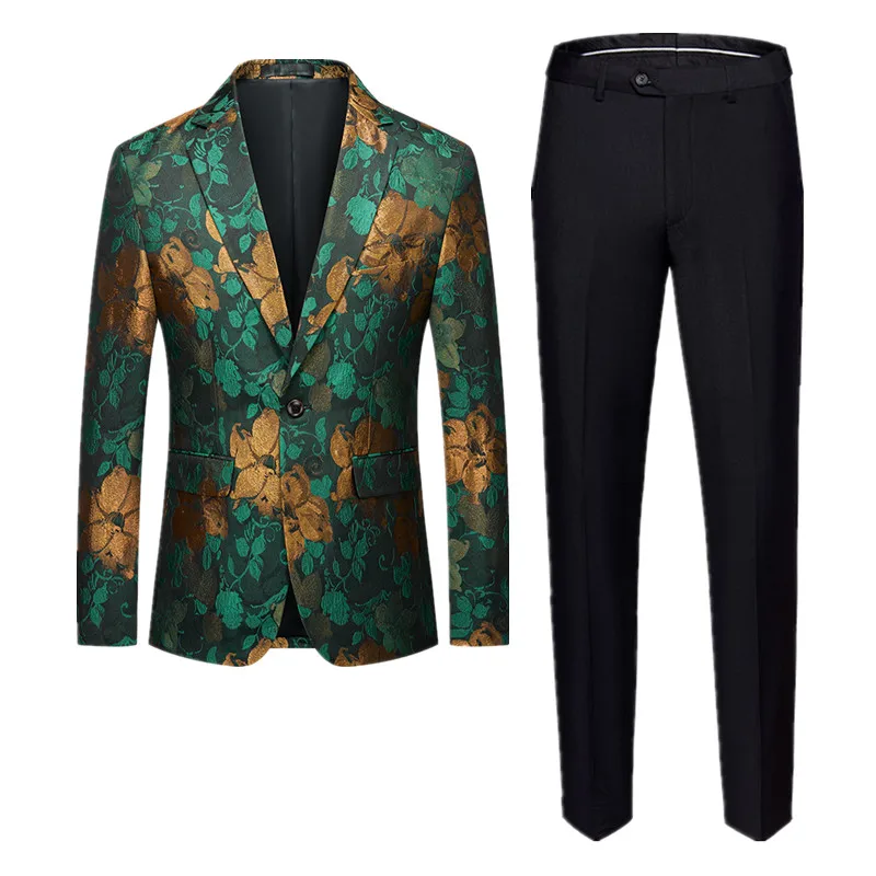 Men's Jacquard Suit British Style Men Business Wedding Party Tuxedo Dress Blazer and Pant, Male Slim Fit Clothing
