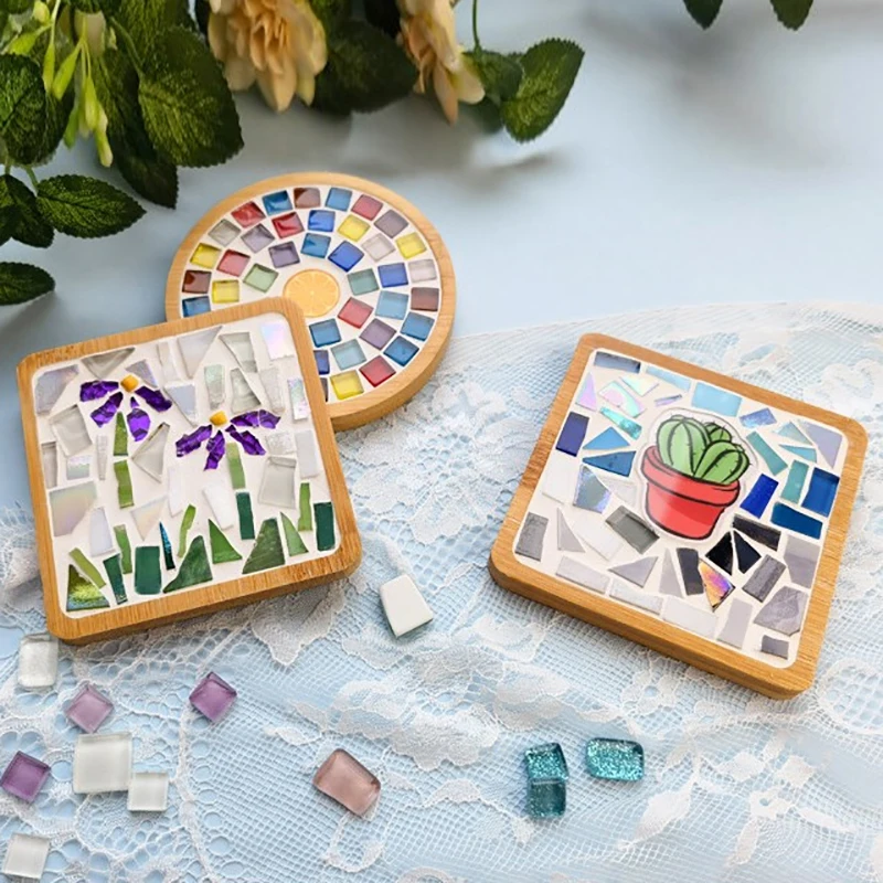 Craft Toys Mosaic Craft Kit Handmade DIY Mosaic Cup Mat Bottom Bamboo Pad Early Education Free Creation Handicraft Toys