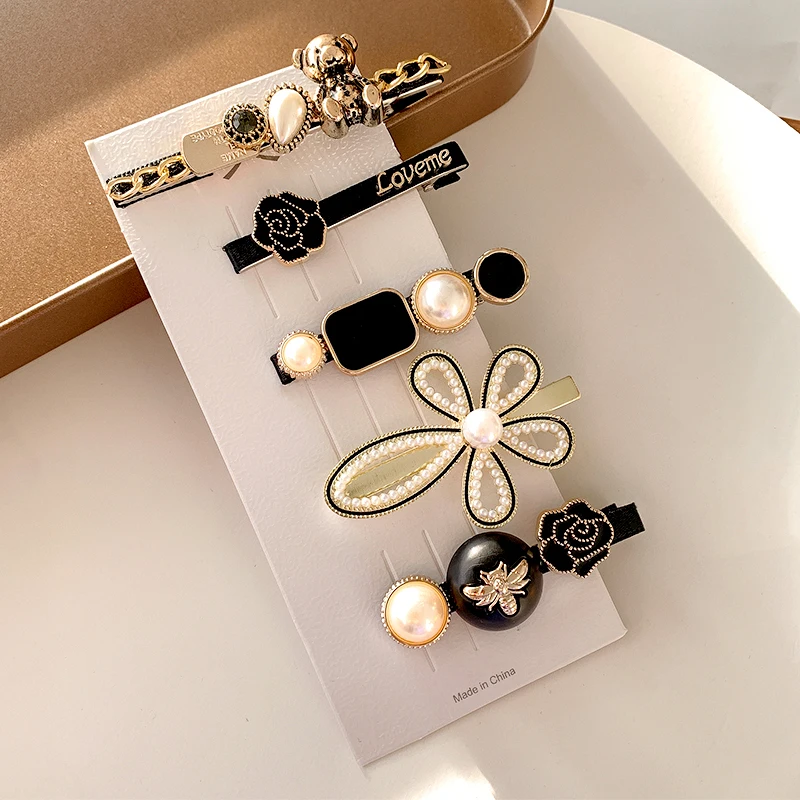 1 Set Fashion Hair Accessories Pearl Rhinestone Hairpin Bangs Clip for Girls Headdress Fixation Hairpin Women Hair Jewelry