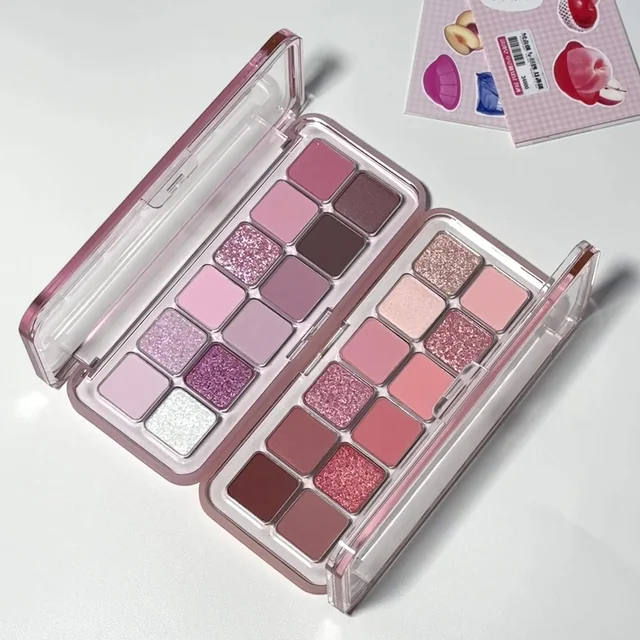 12 Colors Eye Shadow Palette Low-saturated Earth Pink Purple Eyeshadow Glitter Shimmer Matte Lying Silkworm Eye Shadow Makeup