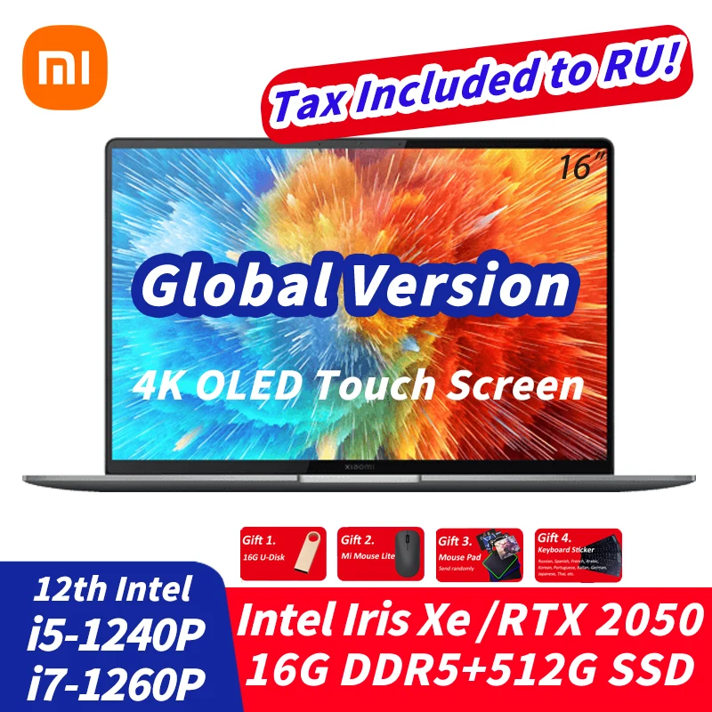 샤오미 북 프로 16 2022 16 인치 노트북, 4K OLED 터치 스크린, i7-1260P i5-1240P RTX 2050, 아이리스 Xe 16G LPDDR5 + 512G SSD 노트북, 신제품  Best5