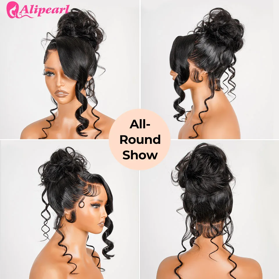 Alipearl Hair Deep Side Part Wave with Bangs Hair Natural Look Invisi Drawing 360 Lace Wig Beginner Friendly Hairstyle