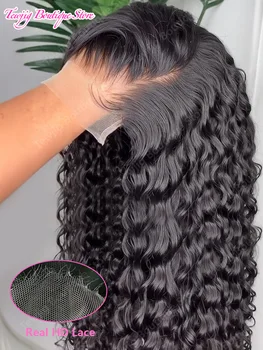 Deep Wave 13x6 Lace Front Human Hair Wigs Brazilian 30 40 Inches Curly Water Wave HD 13x4 200 Density Lace Frontal Wig 1