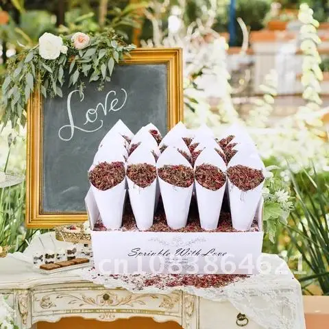 Papel Kraft Casamento Confetti Cone Stand Caixa, Flor Rosa, Rústico Cone De Casamento Titular, Decoração Do Casamento, Favores Do Amor Do Casamento