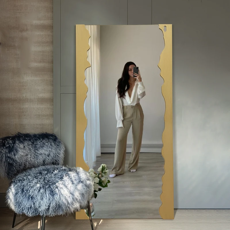 

big gold art mirror floor decorative frame standing maiden full length mirror creative girls design 190cm espejo home decoration