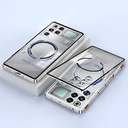 Funda de metal premium con anillo MagSafe y cubierta trasera transparente