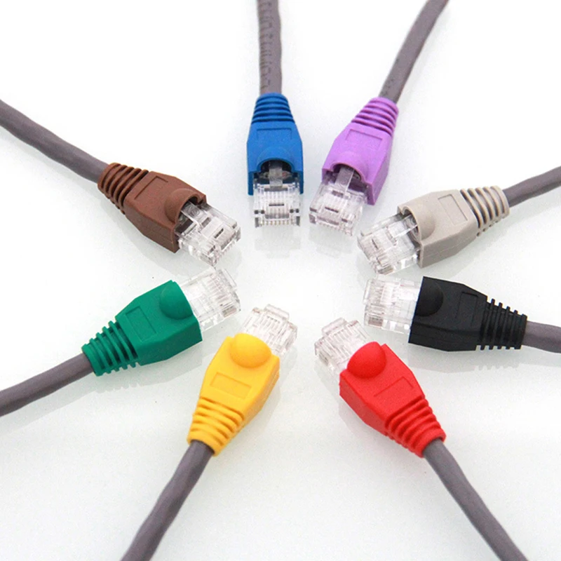 혼합 색상 RJ45 이더넷 네트워크 케이블, 스트레인 릴리프 부츠 케이블 커넥터 플러그 커버, 보호 슬리브, 100 개