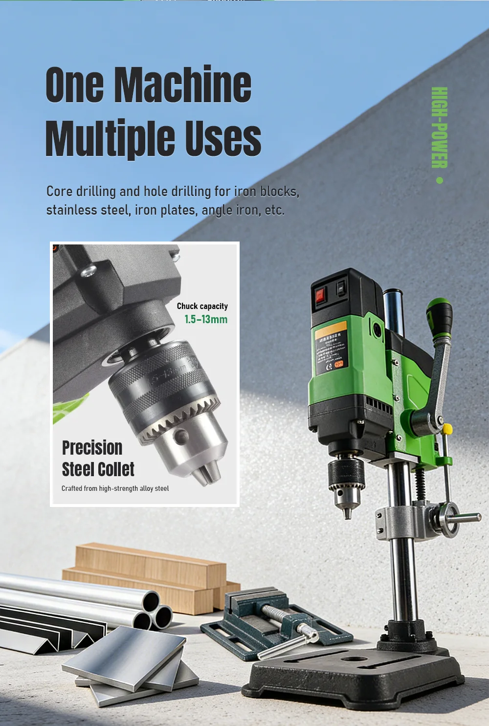 Powerful 800W Mini Drill Press Bench Top Drilling Machine with Drill Bits Kit fo