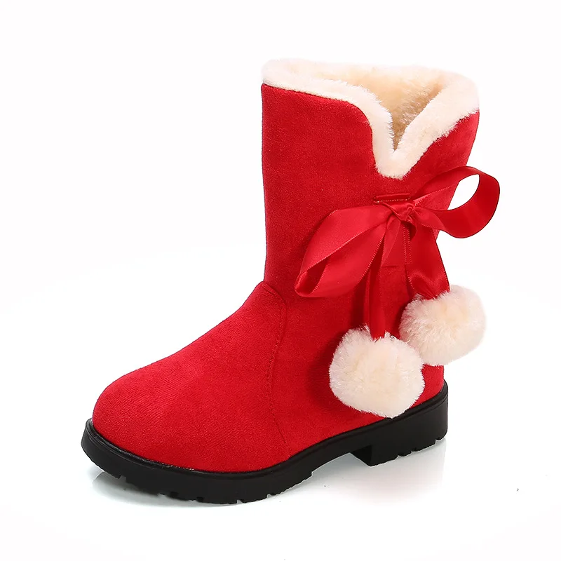 Pink Red Winter Warm Snow Boots Girls princess Boots Plus velvet Children Winter Shoes Kids Boots For Christmas New Years Shoes