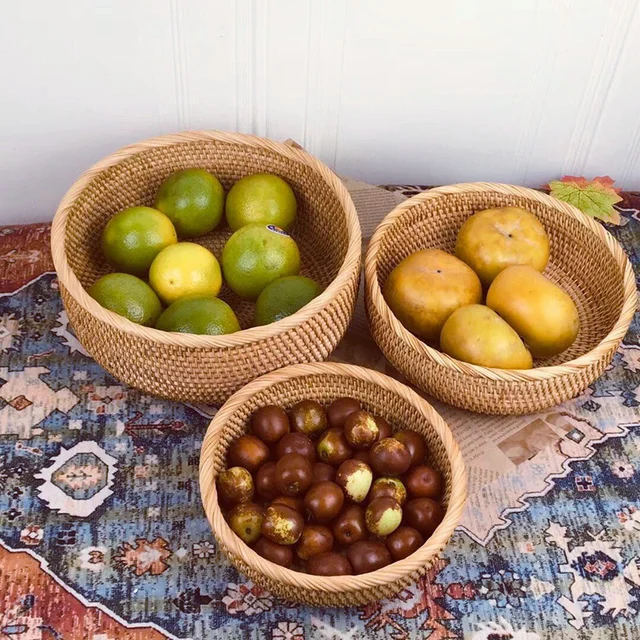 Hand-woven Rattan Wicker Basket Storage Box Fruit Tea Snack Bread Basket Cosmetic Desktop Storage Box Household Kitchen Supplies 3