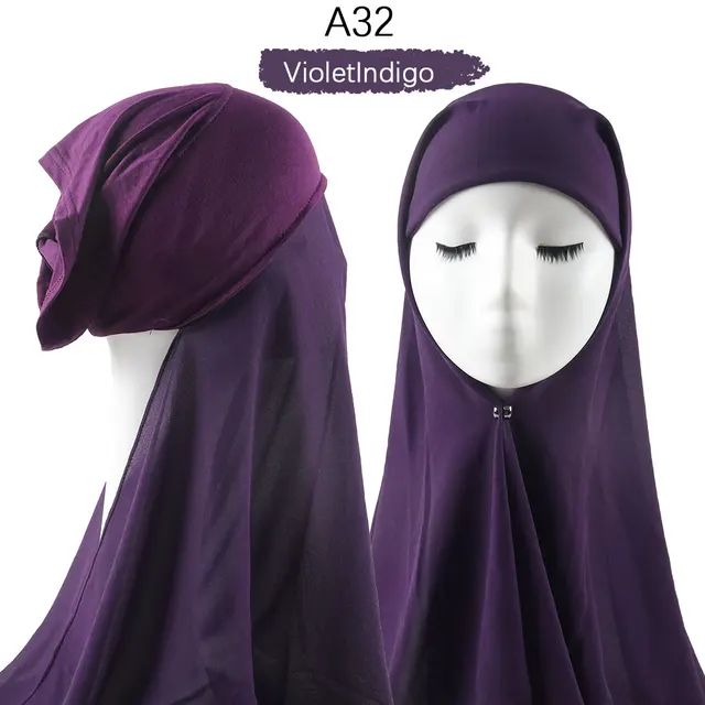 Muslim Women Heavy Chiffon Hijab Scarf With Bonnet  Instant Chiffon Hijabs Scarves With Caps Pinless Underscarf Headscarf A32