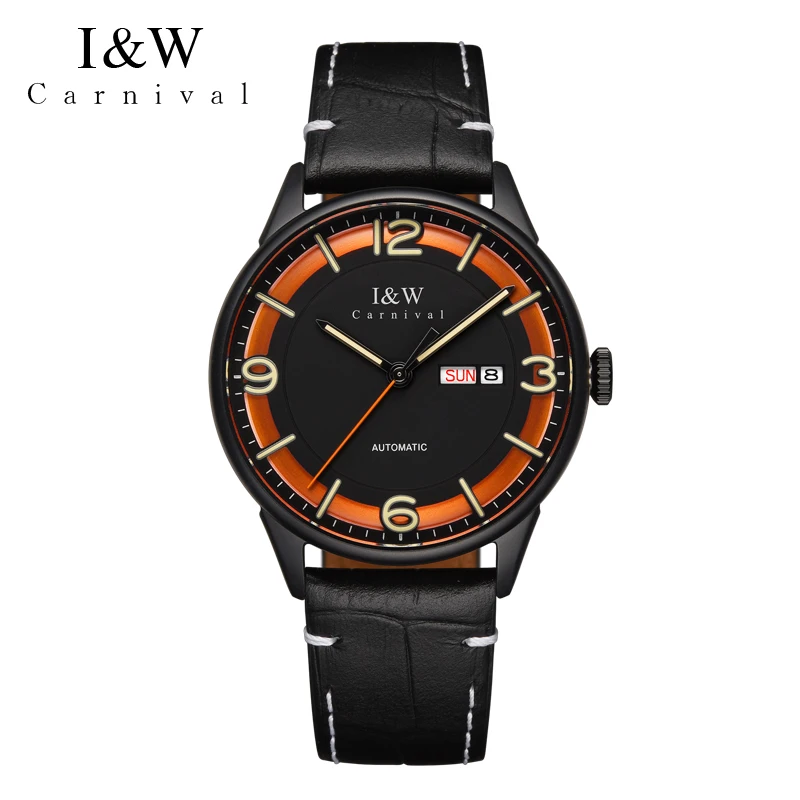 

Carnival Brand IW Series Luxury Sapphire MIYOTA Movement Mechanical Watch for Men Leather Waterproof Luminous Mens Wristwatches