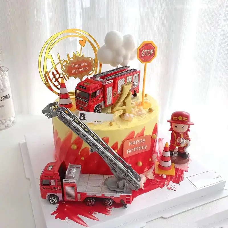 Feuerwehrauto Feuerwehrmann Kuchen Topper Geburtstag Dekoration Feuerwehrmann Held Thema Kuchen Topper Geburtstag Party Kind Geschenke Kuchen Dekorationen – Detail 5