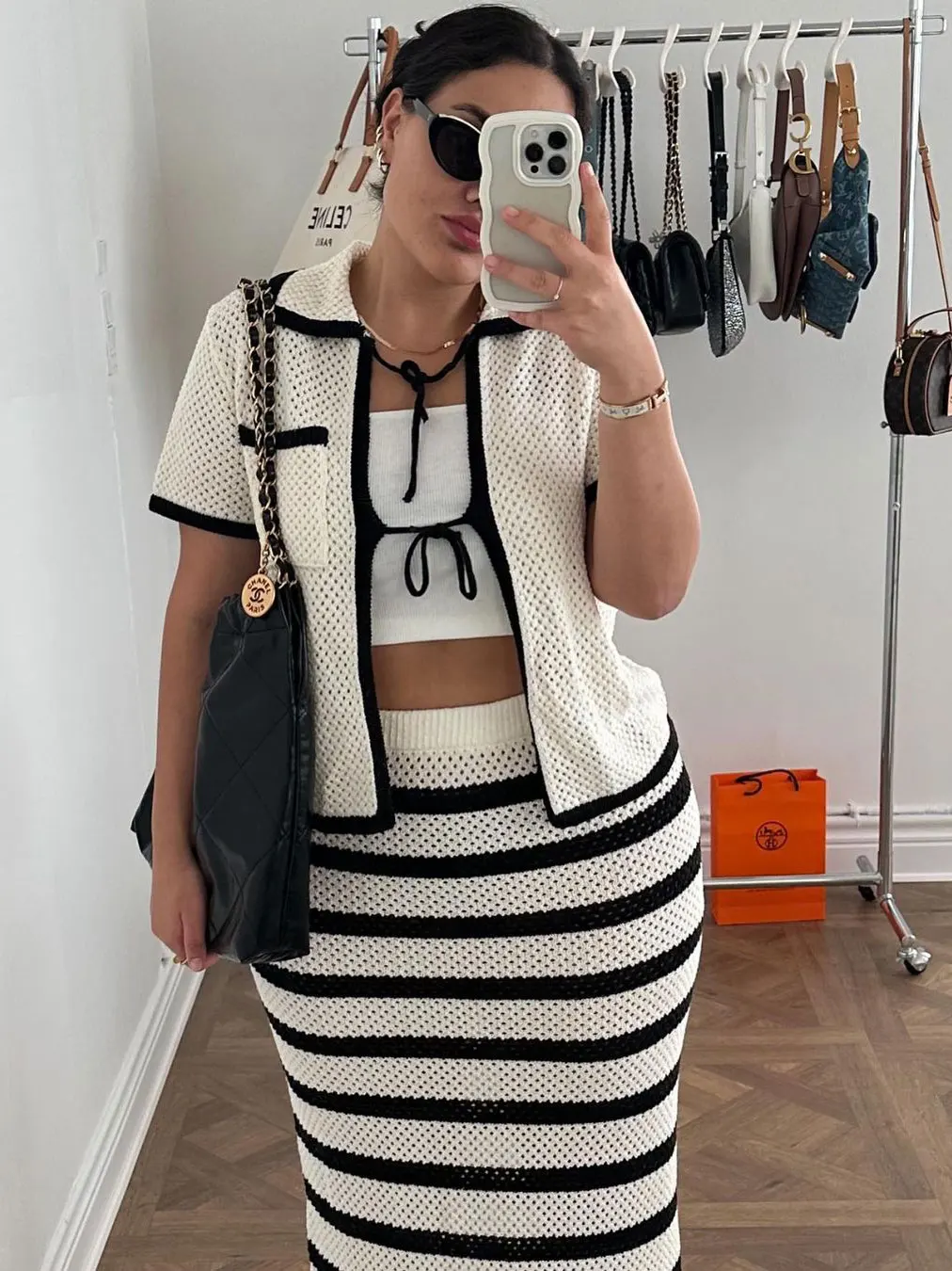 Fashion Contrast Knit 2 Piece-Set Women Lace-Up Short Sleeve Cardigan Top And Long Skirt Sets High Waist Knitwear Outfits