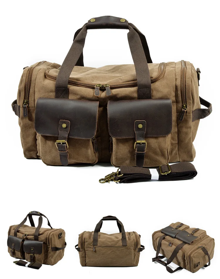 Mens & Womens Canvas Duffle Bags Grey Brown Green