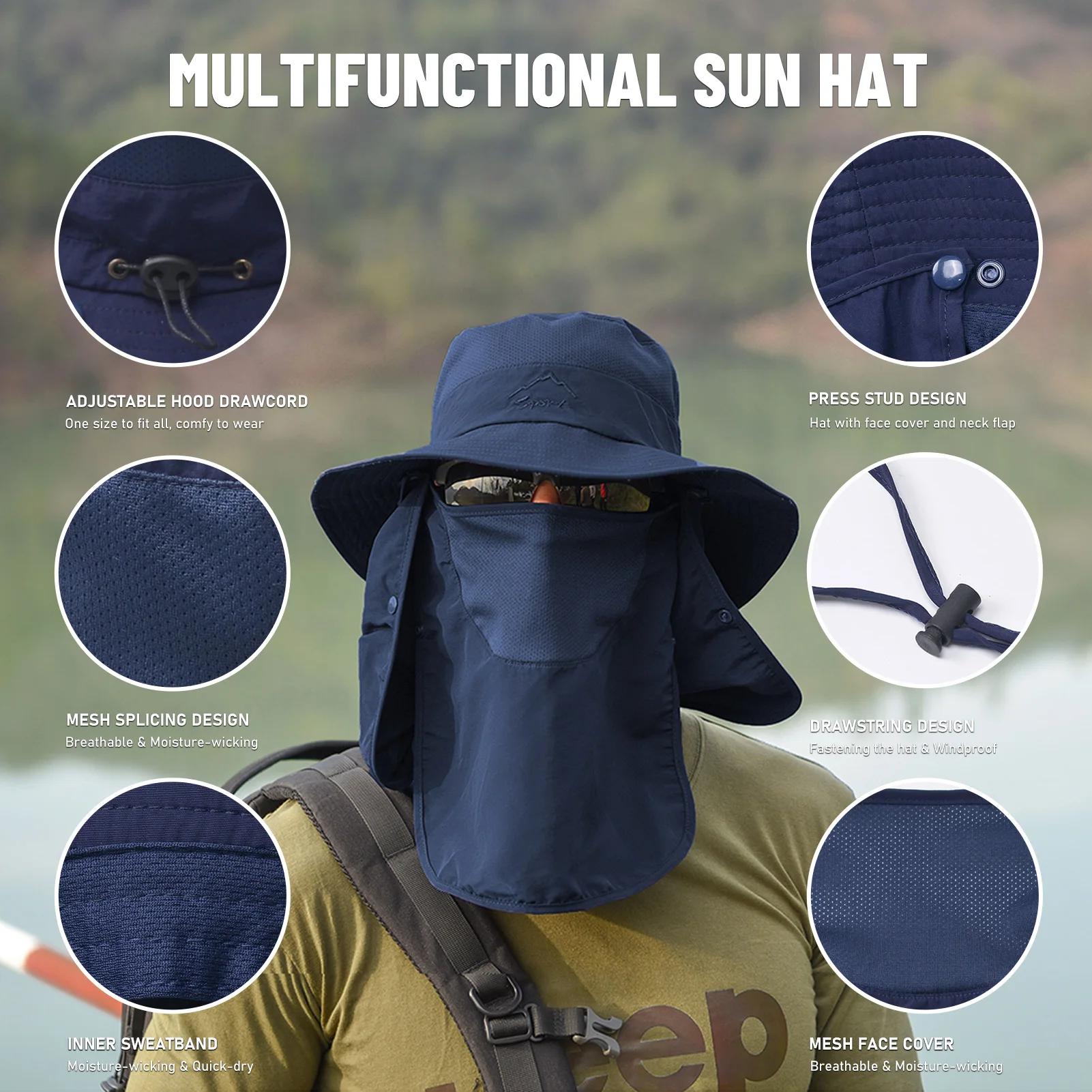 Fishing Sun Hat UV Protection Wide Brim Neck Flap Face Cover  Multifunctional Cap for Outdoor Hiking Fishing Beach Equipment - AliExpress