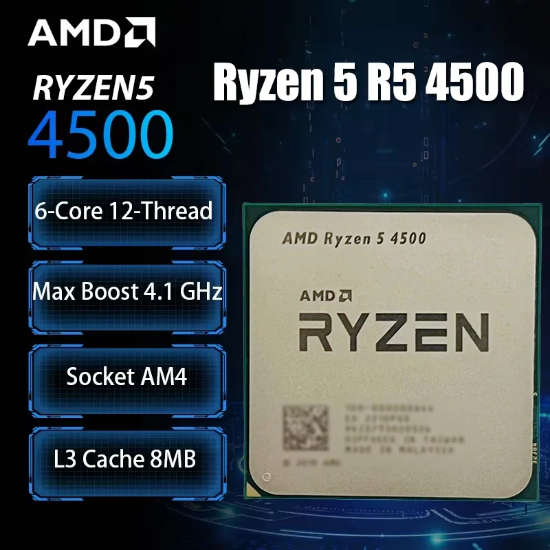 AMD 라이젠 5 4500 네이키드 패키징 소켓 AM4 6코어 12스레드 L3=8MB DDR4 프로세서 65W PCIe 3.0 7NM 새 CPU (팬 미포함)