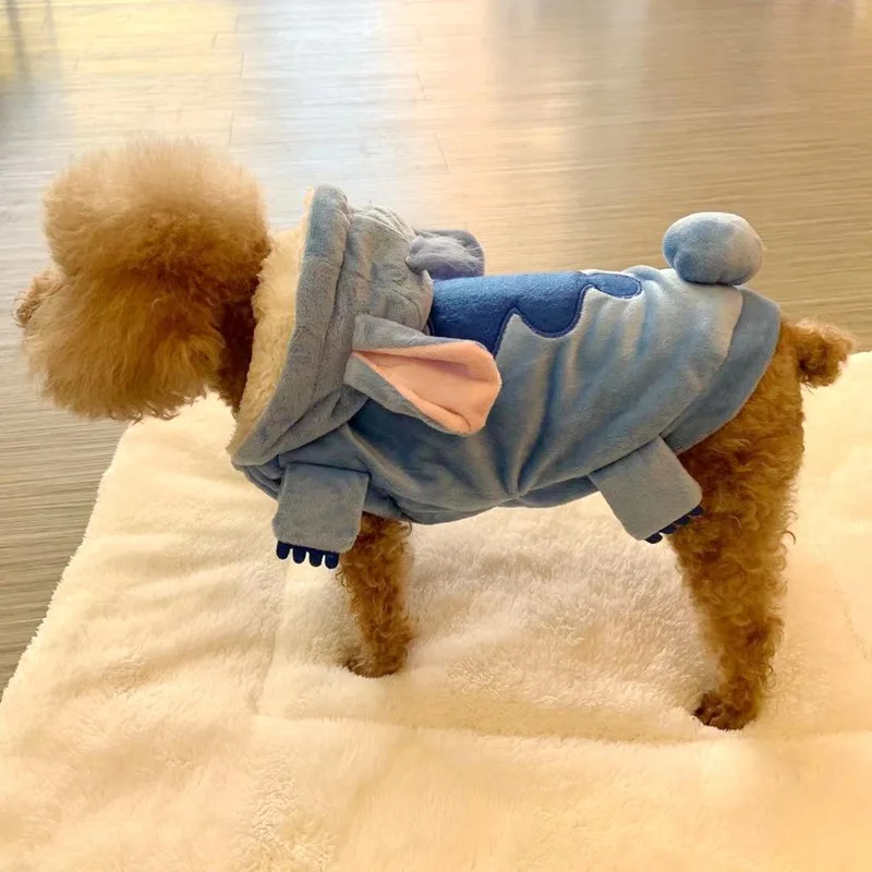 Autumn Winter Cartoon Pet Clothing Stitch Same Style Cat And Dog Clothing Two Leg Pet Transformation Warm Cotton Clothe