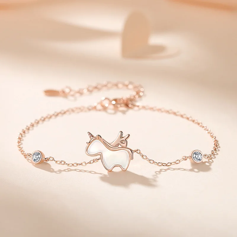 

New Dream Unicorn Bracelet for Women Sterling Silver Fashion All-match White Gold Bracelet Maiden Heart Sweet Hand Jewelry