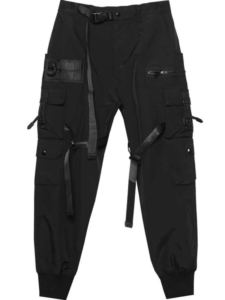 【PAKUA】RIBBON BUCKLE CARGO PANTS 2023 Multi-pockets Techwear Cargo Pants Buckle Ribbon