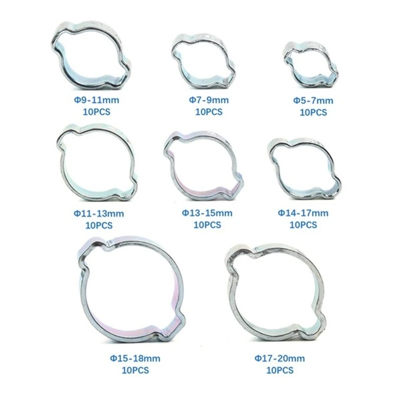 Hose Clamps 10/5Pcs 5-20mm Double Ears Clamp Worm Drive Fuel Water Hose Pipe Clamps Clips Fuel Clamps Kit