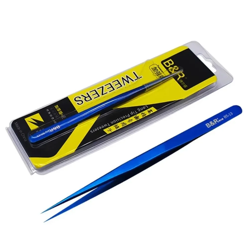 B&R BS-13 Slim Sharp Precision Tweezers Stainless Steel Straight Tip Tweezers For Phone Mainboard Professional Repair Tools