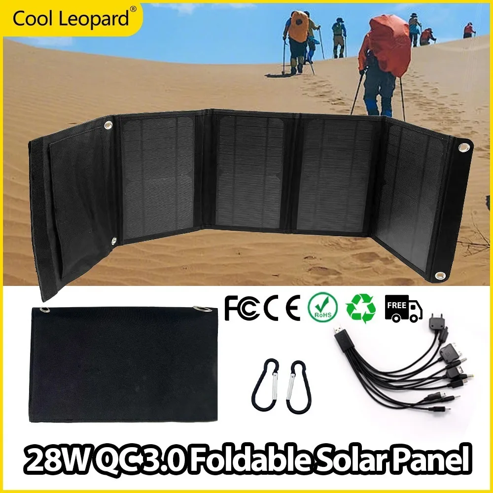 

Solar Panel 28W USB Port 18V DC Camping Foldable Panels Kit QC 3.0 Quick Charging For Outdoor Moblie Phone Laptop Solar Charger