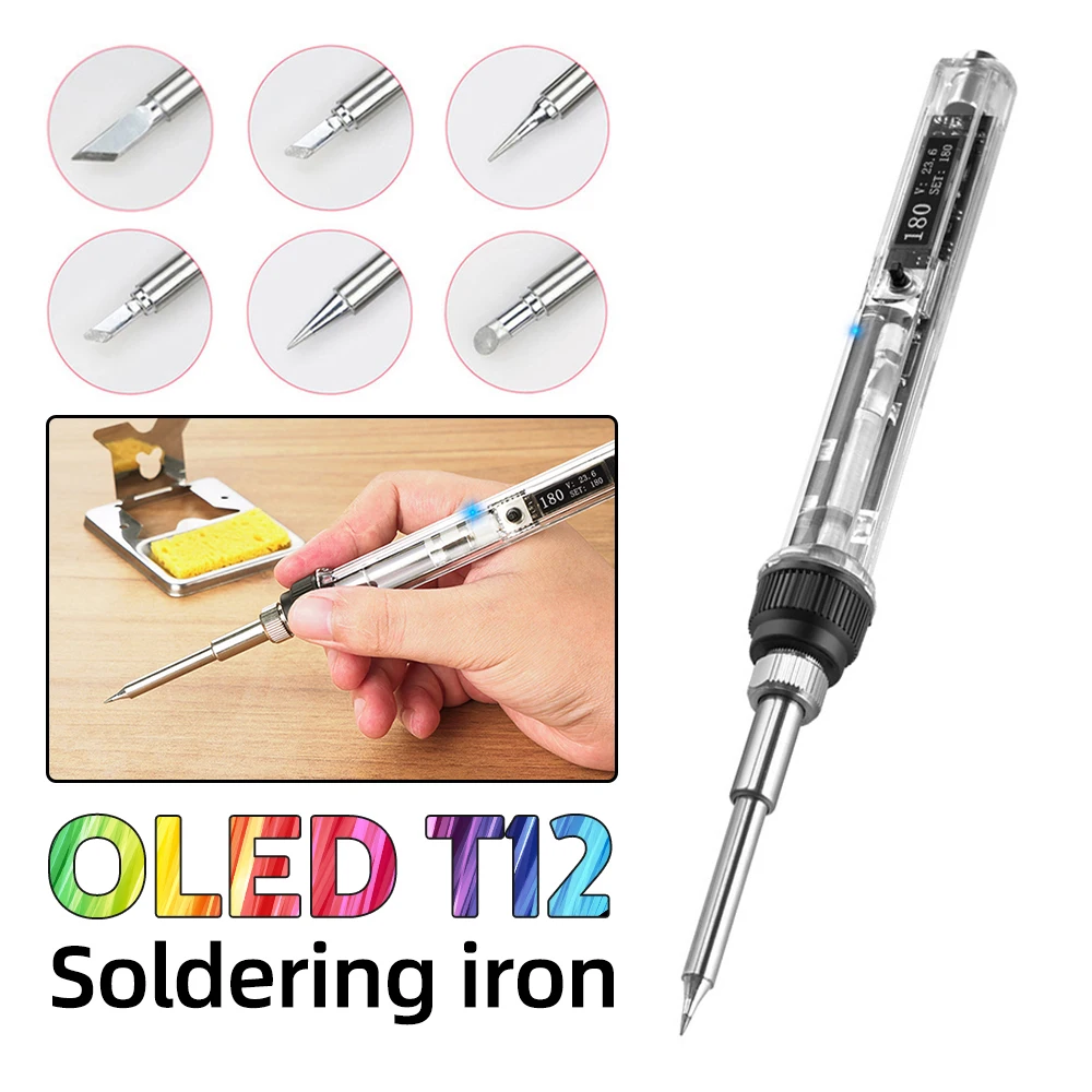 

Digital Mini Soldering Iron OLED T12 DC12-24V 72W Adjustable Temperature Electric Welding Solder Tip Station Tool Welder Repair