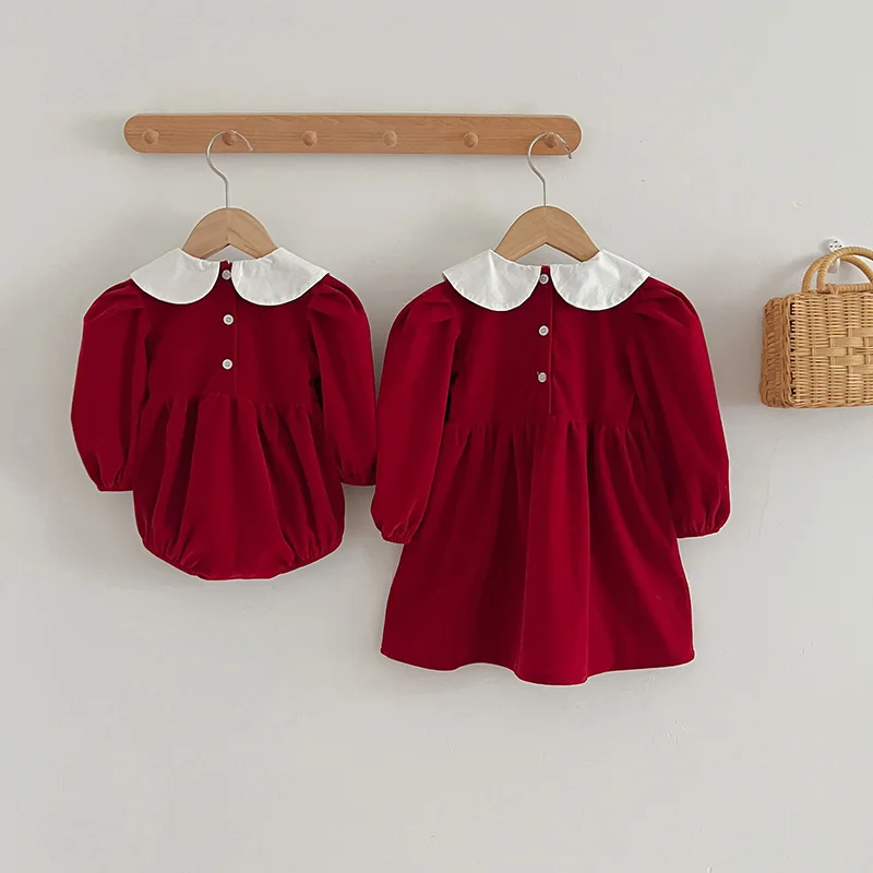 Baby Girls Clothes Autumn Toddler Baby Rompers Princess Dress Red Long Sleeves Girls Dress Christmas Sister Clothing girls dress princess costume kids clothes