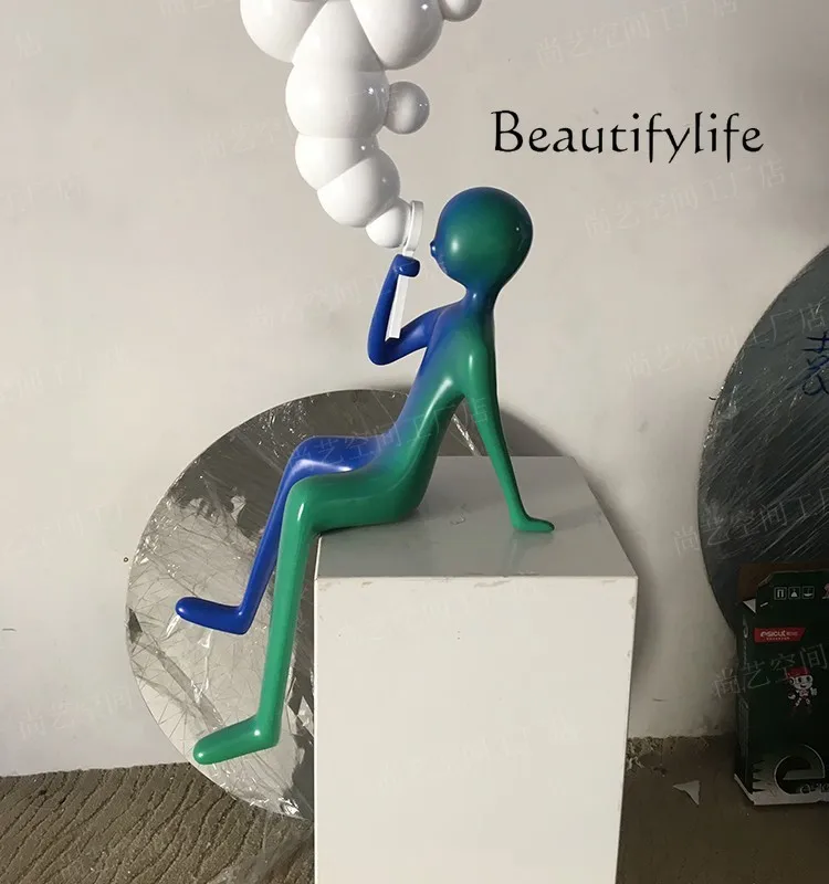 Creativo Cartoon Frp Bubble Blowing Character Decoration Hotel Lobby Living Room Mall Decorazioni Per Il Corridoio