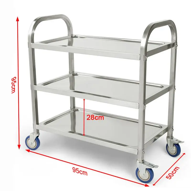 Mobile Dining Car Trolley Three-tier Stainless Steel Dining Car Home Kitchen Tea Cart Small Table Commercial Wine HWC