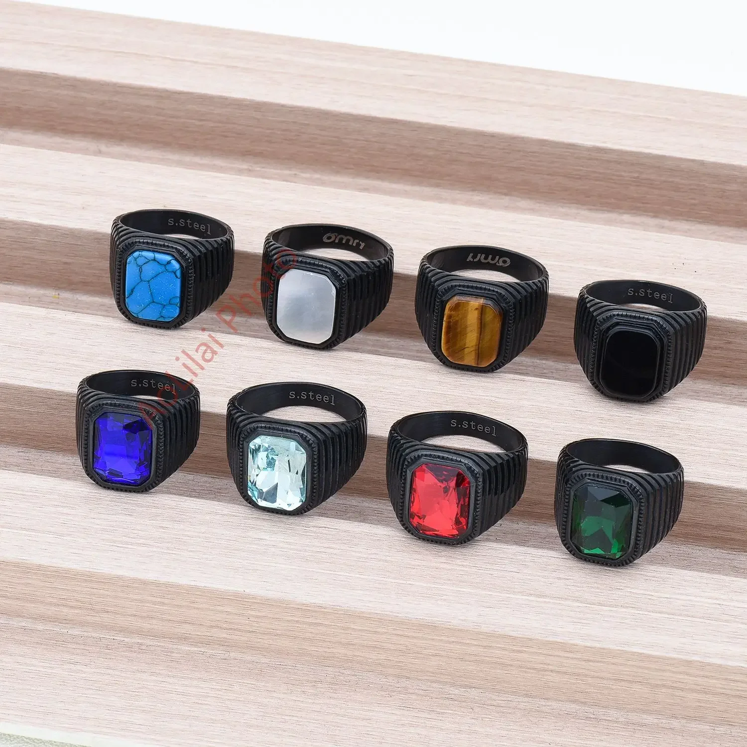 Men's/Women High Quality 316LStainless Steel Onyx Gem Style Rings Classic Fashion Trend Jewelry 5